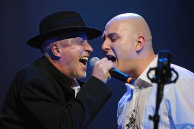 <p>Boštjan Gombač (Katalena) and Vlado, Cankarjev dom, February 2006<br>photo: Domen Groegl</p>