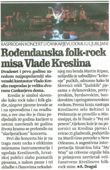 <p>Rodendanska folk-rock misa Vlade Kreslina, Jutarnji list, 5.12.2013</p>